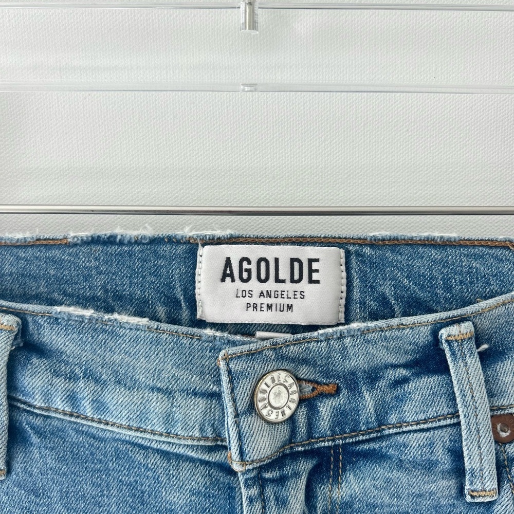 Agolde Sophie Denim Jeans High Rise Cropped Raw Hem Destruct Blue Womens Size 27 - Picture 5 of 16
